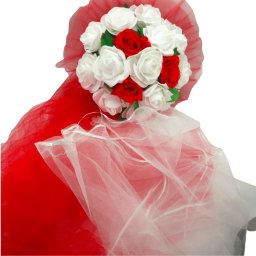 Decor masina pentru nunta cu tulle si trandafiri din spuma, rosu-alb - ILIF308007