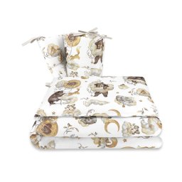 Lenjerie patut 3 piese, qmini, pentru patut 140x70 cm, cu protectie laterala, din bumbac certificat oeko tex standard 100, teddy bear and friends beige