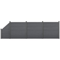 Gard din WPC gri 183x625 cm cu element înclinat pentru gradina