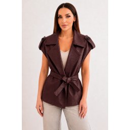 Vestă de damă din piele ecologică cu curea, vișinie