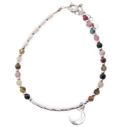 Bratara Turmalina multicolora, Perle de cultura si charm semiluna din Argint 925