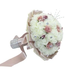 Buchet mireasa cu flori de spuma, mic, roz pudrat si alb - ILIF401012