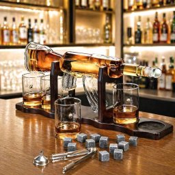 Set cadou Decantor Mitraliera AK47 si 4 pahare cu glont