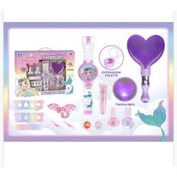 Set de machiaj copii Little Princess Total Glitter, lampa LED si ceas cu farduri, 5 ani+