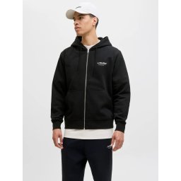 Jack & Jones Hanorac cu fermoar barbati, Soho, Relaxed fit, Negru (SELECTATI MARIMEA: 2XL)