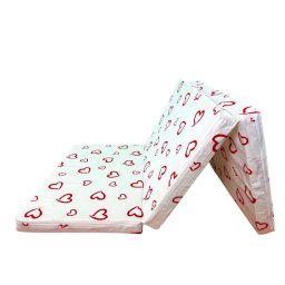 Saltea pliabila pentru copii MyKids 120x60x5 cm, bumbac, Inimioare rosii