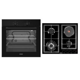 Pachet Samus ONL51 Cuptor incorporabil Samus SC620G4B, 62 l, 2200 W, Grill, 4 functii, Iluminare interioara (Negru) + Plita Incorporabila Mixta Samus PSGE-63SB1, 3 arzatoare pe gaz + 1 arzator electric, Negru
