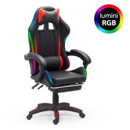 Scaun de gaming negru din piele sintetică cu lumini RGB OFF 303