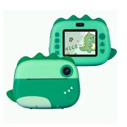 Aparat foto digital copii cu imprimare instant, 40 MP, 1080p, ecran 2.4 , Dinozaur verde