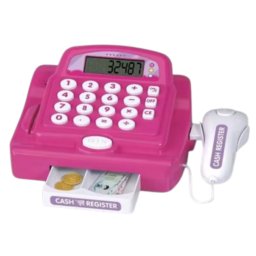 Casa de marcat de jucarie cu scanner, card si accesorii alimente, roz, 20.5 cm, +3 ani