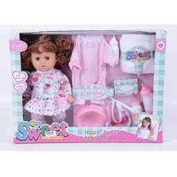 Set Papusa Sweet Babydoll cu olita, haine de schimb si sunete in limba romana, +3 ani