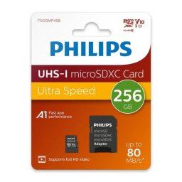 Card memorie microSDXC Philips 256 GB, UHS-I, U1, Class 10, include adaptor SD, Citire 80 MB/s / Scriere 30 MB/s