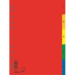 Accesorii birotica Index plastic color, numeric 1- 5, extra wide, A4+, 120 microni, DONAU