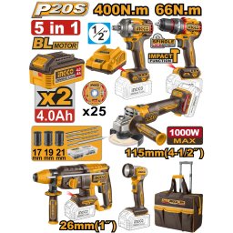 Set Geanta cu Filetanta Bormasina Flex Picamer Lanterna 20V si 2 Acumulatori 4Ah