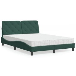 Pat cu saltea, verde închis, 140x200 cm, catifea GartenMobel Dekor