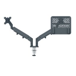Accesorii birotica Suport monitor LEITZ Ergo, 2 brate ajustabile, extensibile, fixare pe birou, suport laptop, gri-carb