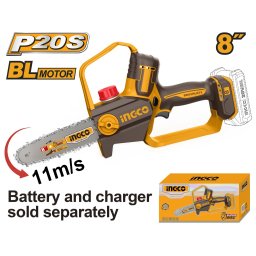 Fierastrau Electric de Mana 20V 20cm (8") Brushless Industrial INGCO CGSLI2088, viteza lant 11 m/s, ungere automata, fara acumulator si incarcator