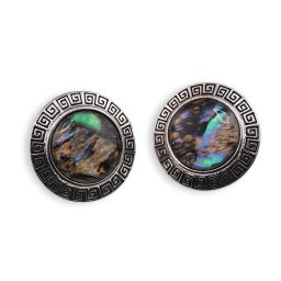 Cercei cu clipsuri Scoica Abalone in montura argintie - model rotund, 25mm