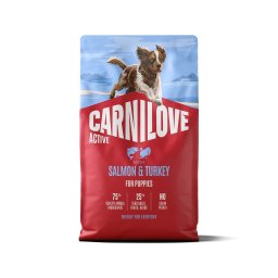 Hrană pui de câine CARNILOVE Active Dog Salmon & Turkey Puppies 4 kg somon și curcan
