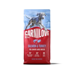 Hrană uscată 12 kg pentru câini juniori în creștere de rase mari CARNILOVE Active Dog Salmon & Turkey Junior Large Breeds somon și curcan