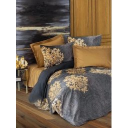 Set husa pilota + 2 fete de perna, satin bumbac 100%, 240x220 cm + 2x60x60 cm, inchidere nasturi, bej/antracit - Verificat A · Re-Bloom