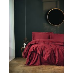 Set husa pilota + fata de perna, satin bumbac 100%, 155x220 cm + 80x80 cm, rosu - Verificat A · Re-Bloom