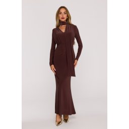Rochie maxi elegantă Made Of Emotion cu curea - maro