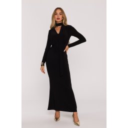 Rochie maxi elegantă cu curea - neagră