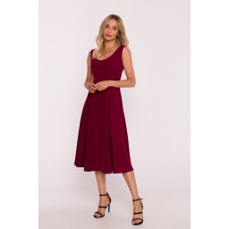 Rochie midi elegantă fără mâneci pentru femei - vișinie