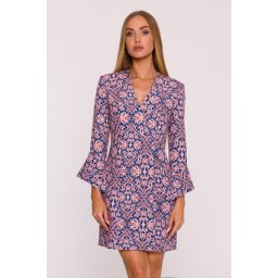 Rochie mini de damă cu manșete largi și imprimeu