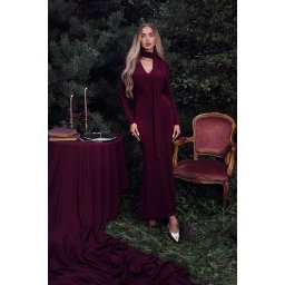 Rochie maxi elegantă cu curea - vișinie