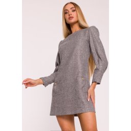 Rochie mini cu mâneci lungi, în linie A - grafit