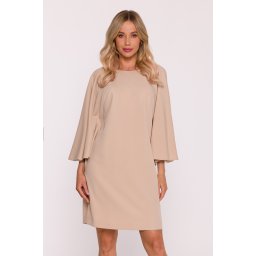 Rochie elegantă de damă bej cu mâneci tip liliac