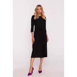 Rochie elegantă pentru femei, cu volane decorative - neagră
