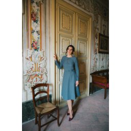Rochie midi elegantă pentru femei cu funde decorative - gri