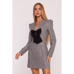 Rochie mini cu mânecă lungă pentru femei, cu fundă din șifon