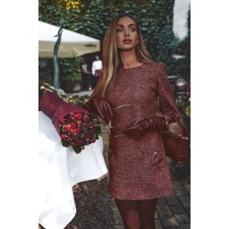 Rochie mini de damă cu mâneci lungi, în formă de A - vișiniu
