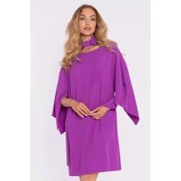 Rochie de damă cu mâneci largi și curea decorativă - lavandă