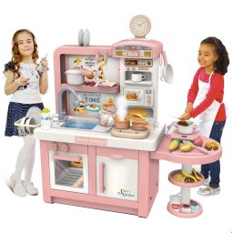 Bucatarie electronica Dream Kitchen cu abur, robinet cu apa si 49 accesorii, roz, 112 cm, +3 ani