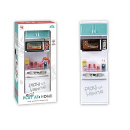 Set mini bucatarie Play at Home cu masina de spalat vase, microunde si accesorii, alb-vernil, 35 cm, +3 ani
