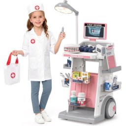 Set carucior medical Doctor Dentist cu maxilar interactiv, lumini si 26 accesorii, roz, +4 ani