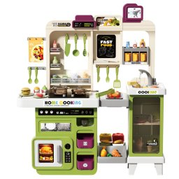 Bucatarie de jucarie mare Home Cooking Fast Food cu apa reala si accesorii, verde, 100 cm, +3 ani