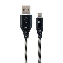 Gembird Premium cotton braided Type-C USB charging and data cable,2m,black/white