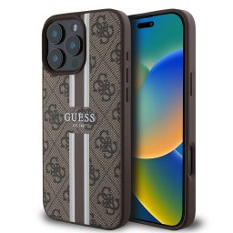 Husa Husa pentru iPhone 16 Pro Max - Guess Hardcase 4G Printed Stripes MagSafe (GUHMP16XP4RPSW) - Brown