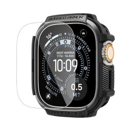 Husa pentru Apple Watch Ultra / Ultra 2 / Ultra 3 + Folie - Spigen Rugged Armor (ACS11414) - Black