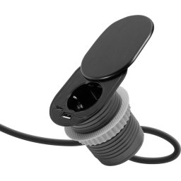 Priză încastrabilă cu capac glisant, 1x priză + USB-C + USB-A, neagră