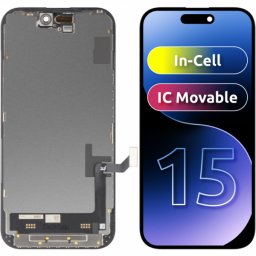Display cu Touchscreen JK pentru Apple iPhone 15, cu Rama, Versiune LCD In-Cell IC Movable, Negru