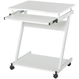 Birou calculator alb cu roti, raft tastatura si polite, 60x48x73 cm