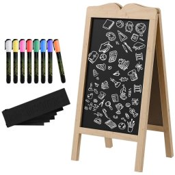 Tabla magnetica pliabila pentru restaurant, neagra, 8 markere, 6 sabloane