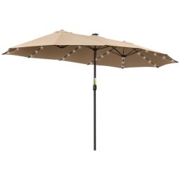 Umbrela de gradina si terasa cu LED solar, dreptunghiulara, kaki, 265x450 cm